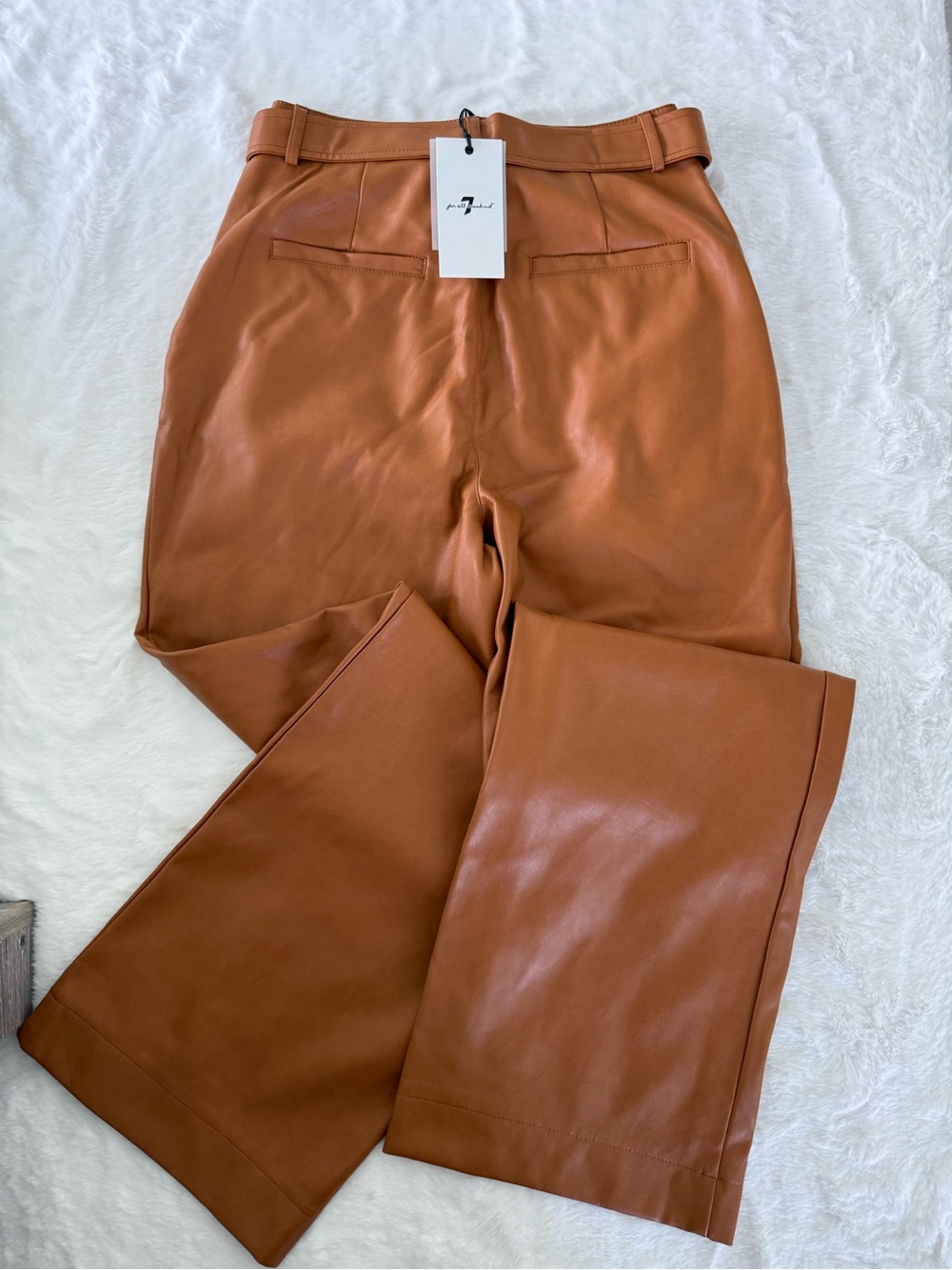 Faux Leather Wide-Leg Pants - Cognac